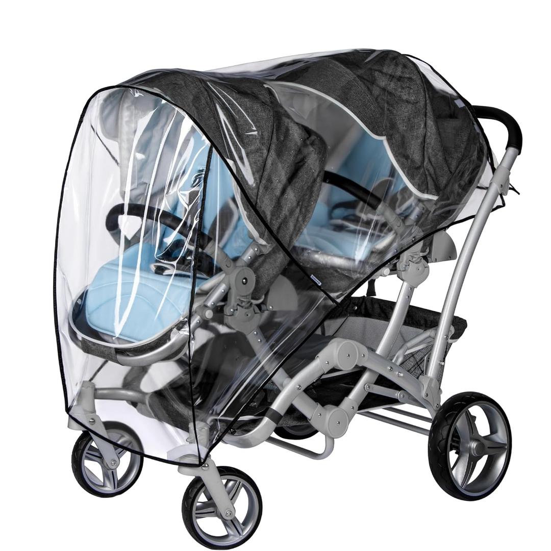 bemece Double Stroller Rain Cover, Weather Shield Double Stroller for Front and Rear Seats Twin Stroller, Baby Outdoor Activities Accessories, Protects Children from Rain, Snow, Wind (transparent-length)