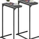 TUTOTAK C Shaped End Table, Small Side Table, Set of 2, 28.7 inch Tall Couch Table, Sofa Table, Living Room, Bed Room, Charcoal Grey TB01BY0712