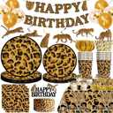 cocomigo 204Pcs Cheetah Birthday Decorations Tableware Set Serves 25 Guests, Cheetah Print Supplies Include Banner, Plates, Balloons and Tablecloth Etc, for Leopard Birthday Decorations