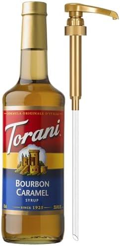 Torani Coffee Syrup, Bourbon Caramel Flavoring for Drinks, Glass Bottle with Pump Included, 25.4 Fl Oz, Pack of 3, Best By 27 MAR 2028
