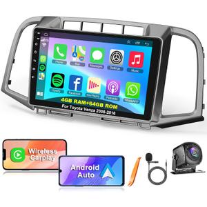 [4G+64G] Android 13 Car Radio for Toyota Venza 2008-2016, Wireless Carplay Android Auto, 9 inch IPS Touch Screen Stereo with GPS, Bluetooth, WiFi, FM Radio+ AHD Backup Camera+MIC