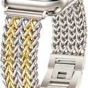 JR.DM Starlight Gold Bracelet Band for Women Compatible with Apple Watch 38mm 40mm 41mm 42mm (S10/11) Designer Stainless Steel Metal Chain Dressy Strap for iWatch Series 11/10/9/8/7/6/5/4/SE/3/2/1