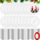 100 Pcs 2025 Christmas Clear Round Frame Ornaments with Red Ribbon, Acrylic Blank Round Photo Frame Bulk, Hanging Photo Ornaments for Christmas Tree Decoration (Classic Style)