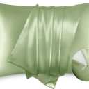Bedsure Satin Pillowcase with Zipper, Similar to Silk Pillow Cases 2 Pack, Satin King Pillow Cases Set of 2, Silky & Soft Pillow Covers for Hair and Skin, Gifts for Women Men, Sage Green, 20x36 Inches