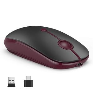 VssoPlor Type C Wireless Mouse, Dual Mode 2.4G Wireless Mouse USB C Cordless Mice with Nano USB and Type C Receiver Compatible with PC, Laptop, MacBook and All Type C Devices-Black and Wine Red