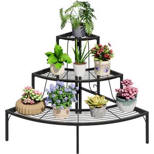 Plant Pot Stand Shelf, 3 Tier Flower Quarter Display Rack, Metal Succulent Plants Storage Holder for Outdoor and Indoor, Black