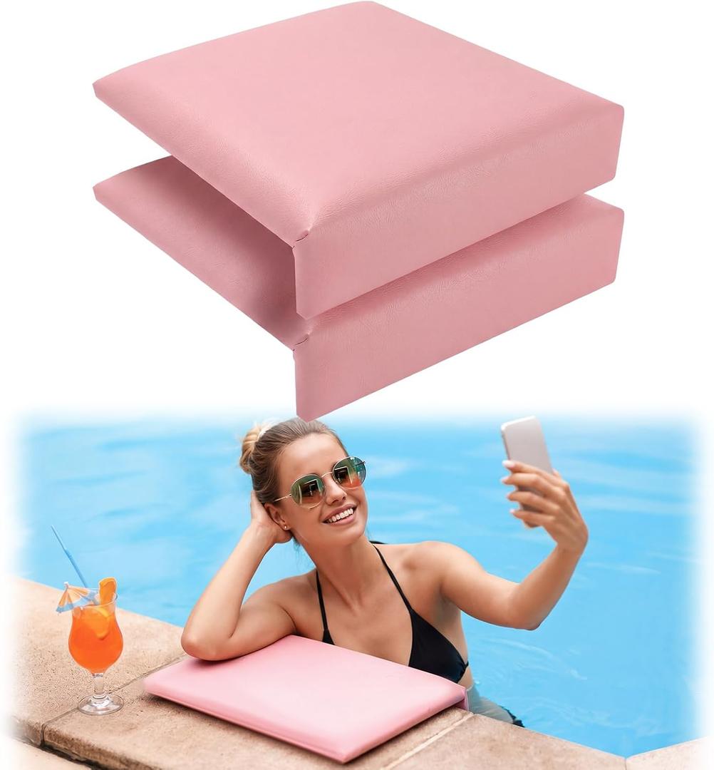 Novabright 2 Pcs Pool Seats for Edge of Pool Poolside Seating Mat with Soft Foam Pad Anti-Slip Cushion Waterproof Bath Seat Chair Poolside Accessories for Summer Outdoor Beach (Light Pink,12 Inch)