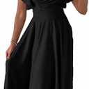 PRETTYGARDEN Summer Midi Dress 2026 Spring Ruffle Sleeve V Neck Cocktail Wedding Guest A Line Fit and Flared Dresses, Large