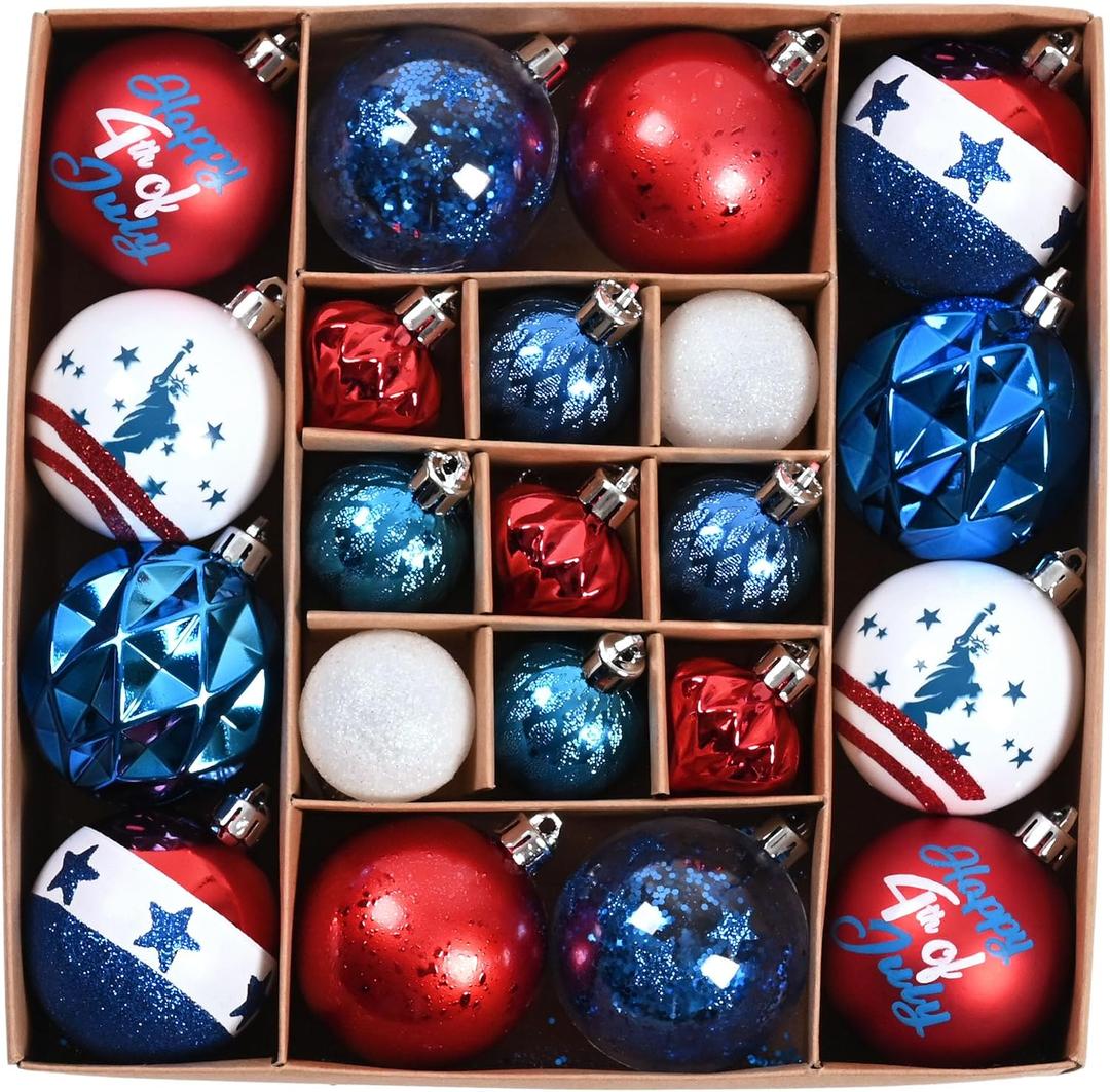 DecorbyHannah 4th of July Tree Decorations,21ct Memorial Day Ornaments for Tree Patriotic Red White Blue Decorations Shatterproof Hanging Ornaments for Independence Day,Flag Day,USA 250th Holiday