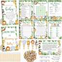 Funnymoom 426 Pcs Safari Animal Baby Shower Games Set-8 Games, Includes Baby Shower Bingo Price is Right Guess Word Scramble Prediction and Advice How Big is Mommy's Belly Don't Say the Words (Green)