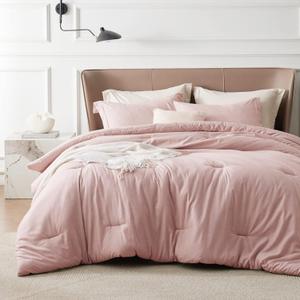 Bedsure Queen Comforter Set - Pink Soft Bedding for All Seasons, Cationic Dyed Bed Set, 3 Pieces, 1 Queen Size Comforter (90"x90") and 2 Pillow Shams (20"x26"+2") 