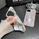 Jmltech for iPhone 16 Pro Max Case Women Girly Aesthetic Floral Shockproof Slim Thin Protective Flowers Flexible Silicone Cases for iPhone 16 Pro Max Pink with Beaded Phone Charms Wristlet