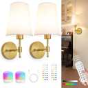 Laiebri Battery Operated Wall Sconces Set of 2, Rechargeable Gold Wall Sconce with Remote Control, 12 Colors RGB Magnetic Bulb, Wireless Battery Wall Lamp for Bedroom Living Room Hallway (14 inch B11)