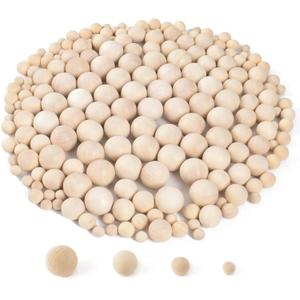 200Pcs Wood Ball Wood Craft Balls in 4 Sizes Round Wooden Balls for DIY Craft Projects Jewelry Making Art Design