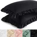 Bedsure Black Ruffle Pillow Cases Queen Size, Ruffled Pillow Shams 2 Pack, Double Brushed Microfiber Ruffled Pillow Covers with Envelope Closure, 20" x 30"