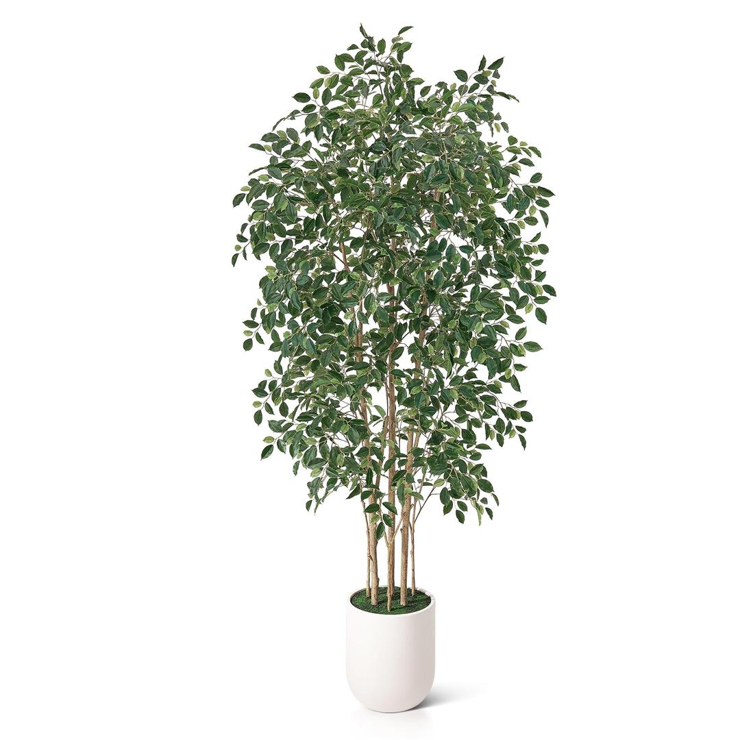 VeriNatural 7FT Artificial Ficus Tree Faux Plants Indoor with White Planter