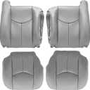 SecosAutoparts Driver & Passenger Side Bottom & Top Lean Back Leather Seat Cover Light Gray # 922 Compatible with Chevy GMC Tahoe Suburban Avalanche Yukon Silverado Sierra 2003 2004 2005 2006