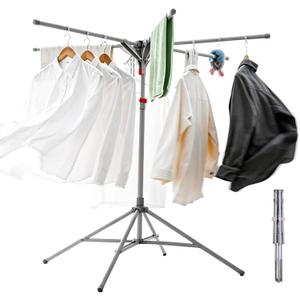 Adjustable Collapsible Umbrella Style Clothes Drying Rack, 4Legs6Telescopic Arms, Space-Saving Freestanding Laundry Airer with Windproof Clips, Easy Setup Indoor Outdoor (Gray-Carbon Steel)