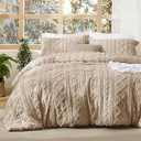Bedsure Tufted Boho Comforter Set Twin Size - Khaki Boho Bed Set, GentleSoft 2 Pieces Farmhouse-Style Embroidery Bedding, Gifts for Woman, Soft Jacquard Kids' Twin Comforter for All Seasons