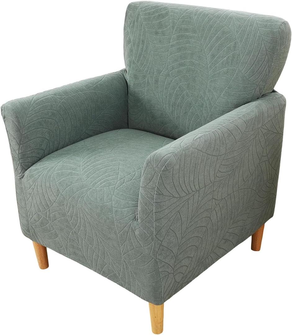 Jacquard Banquet Armchair Slipcovers Waterproof Chair Covers Armchair 1-Piece Stretch Chair Covers for Living Room Nonslip Outdoor Armchair CoverPets Friendly Furniture Protector,Green