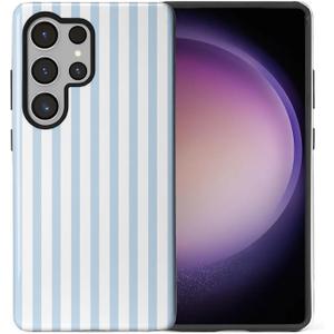 Compatible with Samsung Galaxy S25 Ultra Case,Glossy 2-in-1 Sleek All-Inclusive Dual-Layer Material Soft TPU + PC Back for Blue Stripes Geometric Pastel Summer Beach