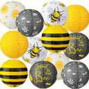 Panelee 12 Pcs Bee Paper Lanterns Party Decorations 8 Inch Hanging Round Hanging Paper Party Decorations for Holiday Indoor Outdoor Supplies