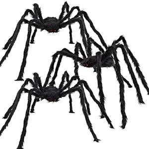 JOYIN 3 Pcs Halloween Spiders Outdoor Decoration, Halloween Decor Outside, 5 Ft Large Hairy Giant Multi Color Spider Set for Yard Lawn Porch Decor Indoor Haunted House Scary Prop59Black