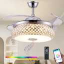 DFL 48" Retractable Bluetooth Ceiling Fan with Speaker, Ceiling Fan Chandelier with Bluetooth Speaker RGB Color Changing，6 Speed Reversible Modern Invisible Ceiling Fan, Remote and APP Control