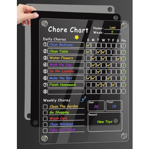 Acrylic Magnetic Chore Chart for Kids, Chore Board, Dry Erase Chore Chart, 12"x9.5" Transparent Erasable Reward Chart for Teens and Adults Chore Checklist and Towel