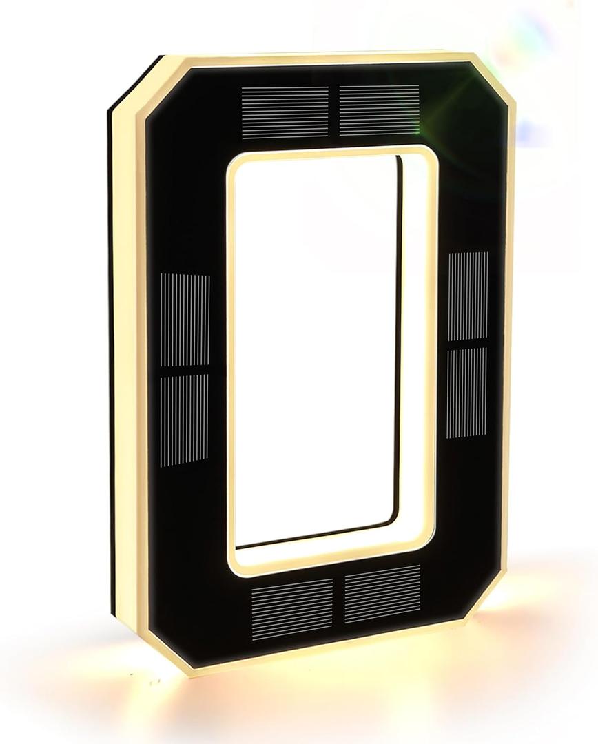 ISUNMEA 9 Inch Solar Lighted House Numbers for Outside, Light Up Waterproof LED Address Numbers Signs for Houses, Large Personalized Illuminated Exterior Modern House Numbers Light (0-Black, 9IN)
