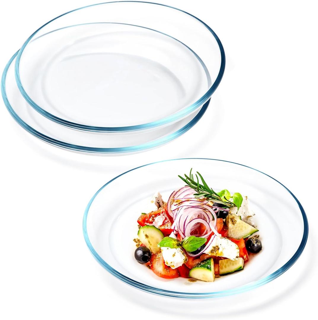 NUTRIUPS 3 Pack 8 inch Glass Plates, Clear Tempered Glass Dessert Plates, Glass Plate Set for Appetizer, Fruits, Cake, Salad, Dishwasher and Microwave Safe (8" - 3pcs)