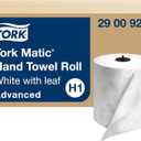 Tork Matic Hand Towel Roll, White With Gray Leaf, Advanced, H1, 100% Recycled Fiber, High Absorbency, Medium Capacity, 2-Ply, 6 Rolls x 525 ft - 290092A