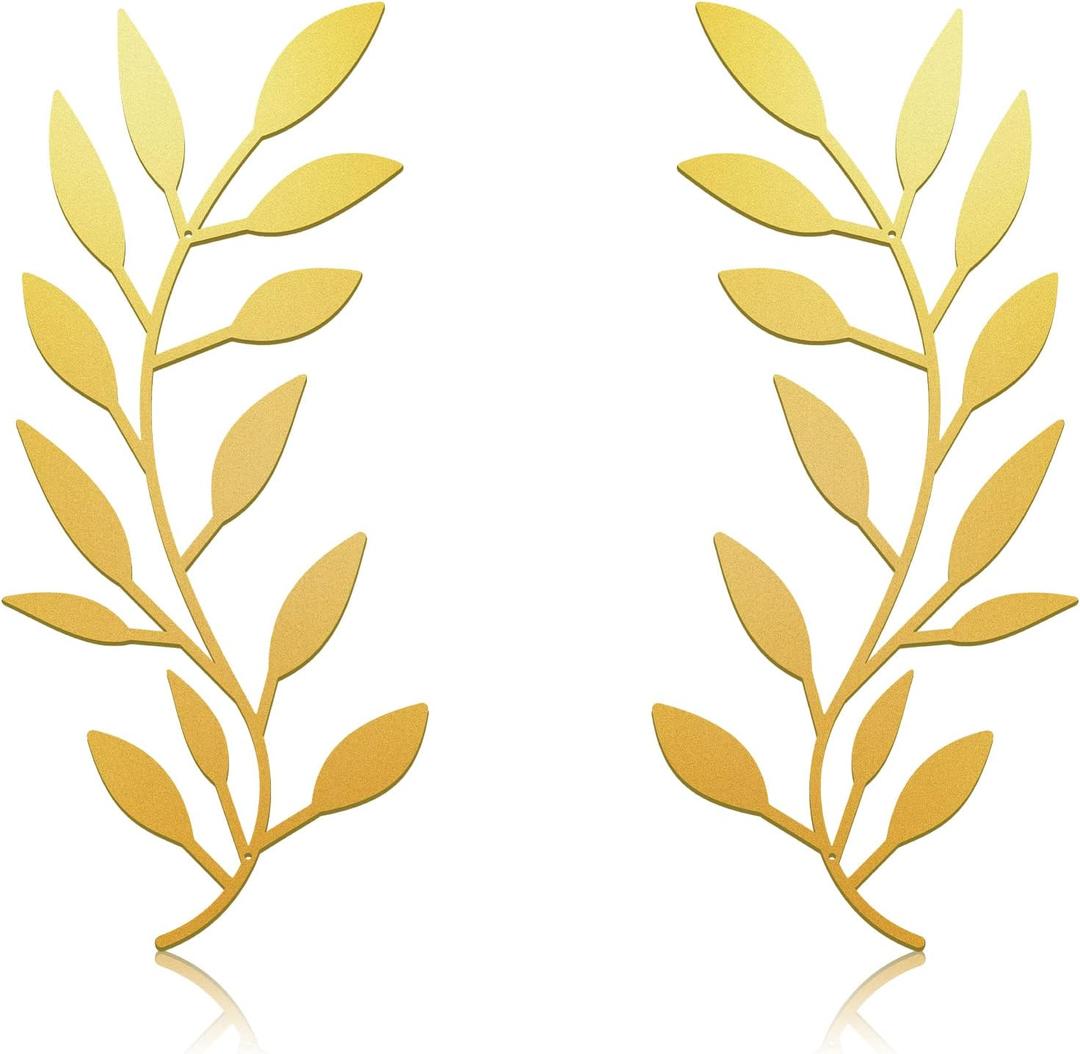 Zhengmy 2 Pieces Metal Tree Leaf Wall Decor Vine Olive Branch Leaf Wall Art Living Room, Hallway Wall Decor Outdoor Decoration(Gold)