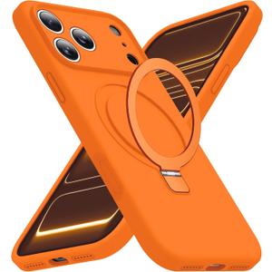 Compatible with iPhone 17 Pro Max Case with Magnetic Invisible Stand Compatible with Mag-Safe Military Drop Tested Shockproof Silicone iPhone 17 Pro Max Phone Cases for Women Men 6.9"Orange