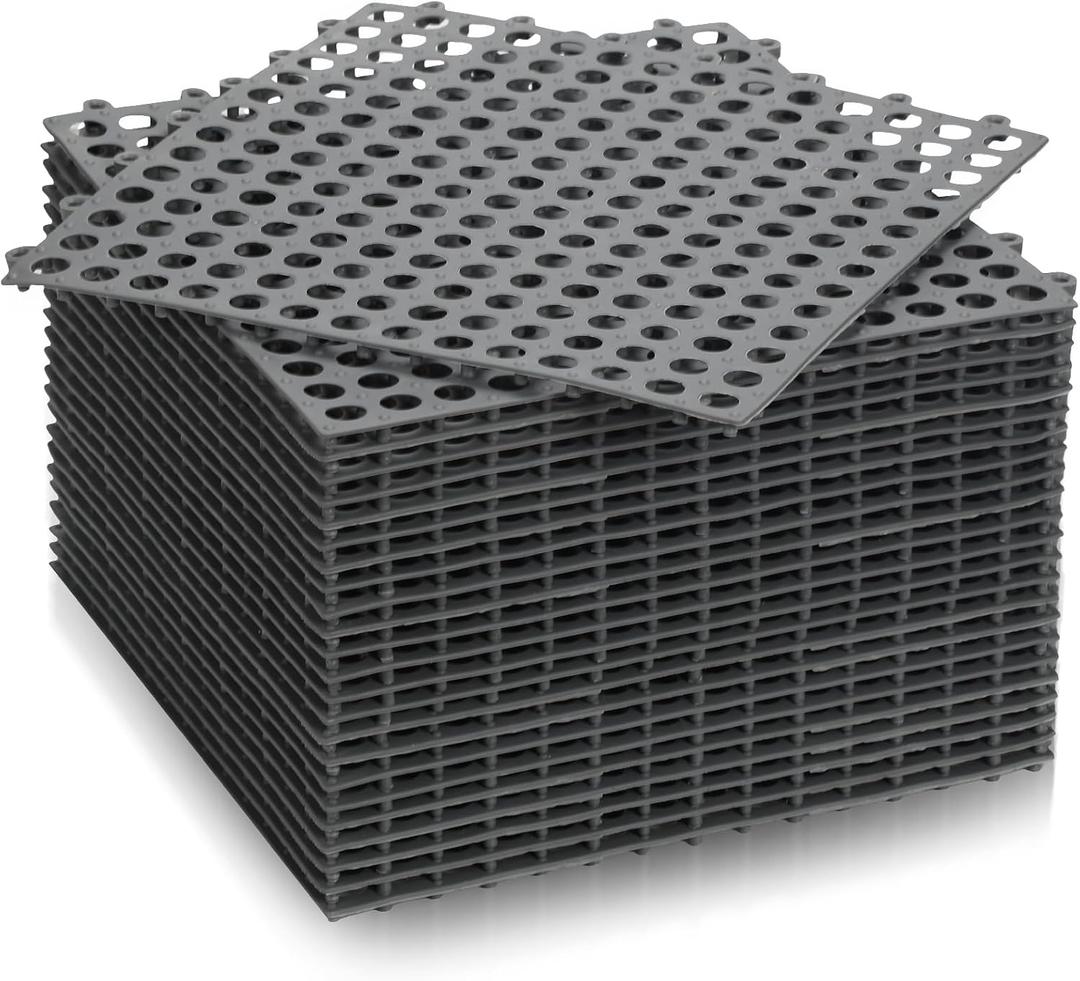 Tinideya 24 Modular Interlocking Floor Mat Rubber Tiles 12"x12" Drainage Interlocking Tiles Drain Holes Non-Slip Drainage Mats for Pool, Kitchen, Shower, Patio Pet Areas (Gray) (Round)