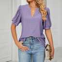 PerZeal Women's Summer Tops Tunic V Neck Ruffle Half Sleeve Blouses Short Sleeve Casual Loose Tops T-Shirts Light Purple X-Large