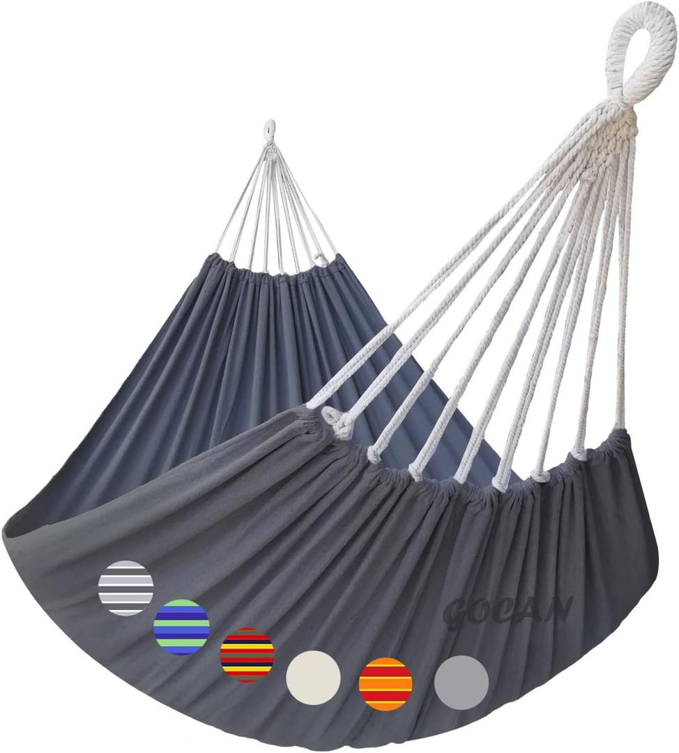 Hammock Outdoor 2 People 220x150cm Total Length 330cm Load 300kg Canvas Cotton Hammock for Garden Indoor Children Balcony Dark Gray, XXL