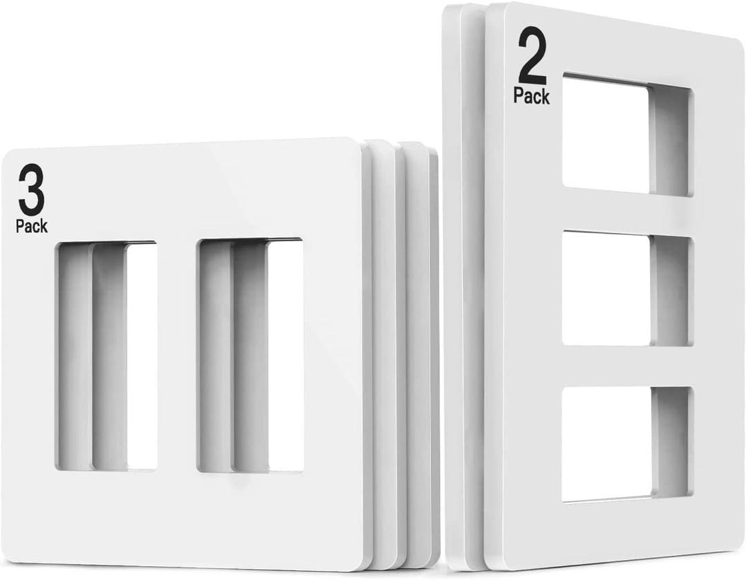 TreatLife Screwless Decorator Wall Plates, Standard Size 2-Gang & 3-Gang Light Switch Plates, White 5 Pack (2-Gang 3 Pack & 3-Gang 2 Pack)