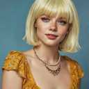 Blonde Wig with Bangs for Women, 12 Inch Straight Short Blonde Bob Wig, Synthetic Colorful Bob Wigs, Natural Looking Heat Resistant Fiber Bob Wig for Girls Daily Party Use,Cosplay Wig (Bob Wig, Blonde Color)