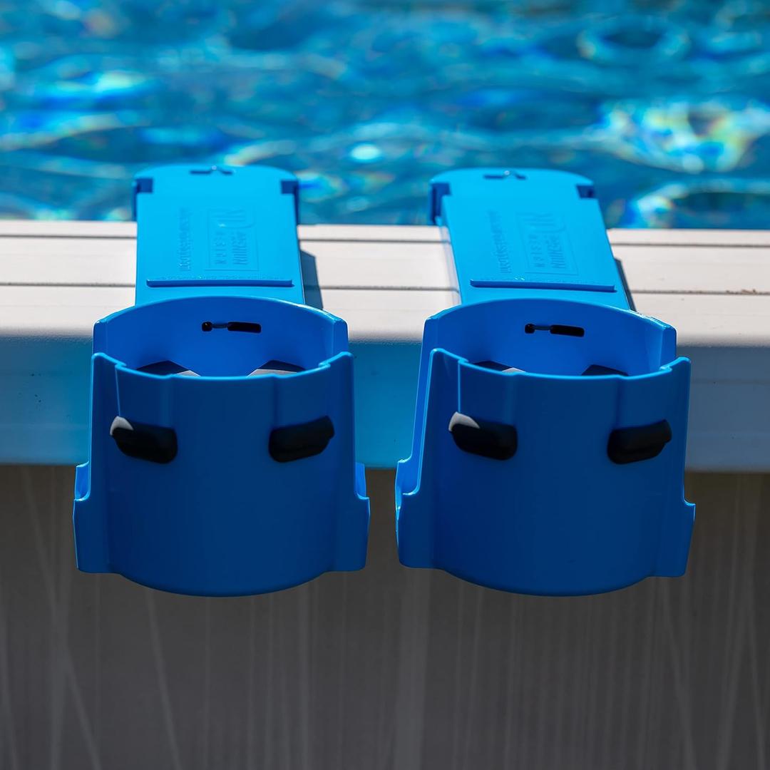 2-Pack Cup Holders for Above Ground Pool | Adjustable Drink Holder for Square Top Pools Only | Blue | Must-Have Pool Accessories | Use for Boat, Deck, Balcony | Made in Canada