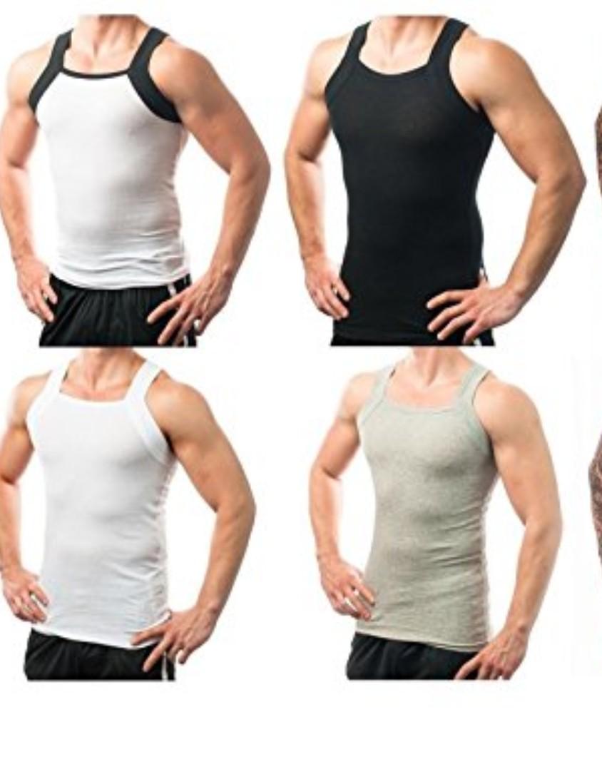 Different Touch Men's G-Unit Style Tank Tops Square Cut Muscle Ribbed Underwear Shirts (L, 4 Pack (Assorted))