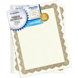 Geographics Optima Gold Blank Award Certificate Paper with Gold Foil Seals, 8.5 x 11, Seal 1.75" (Pack of 200)