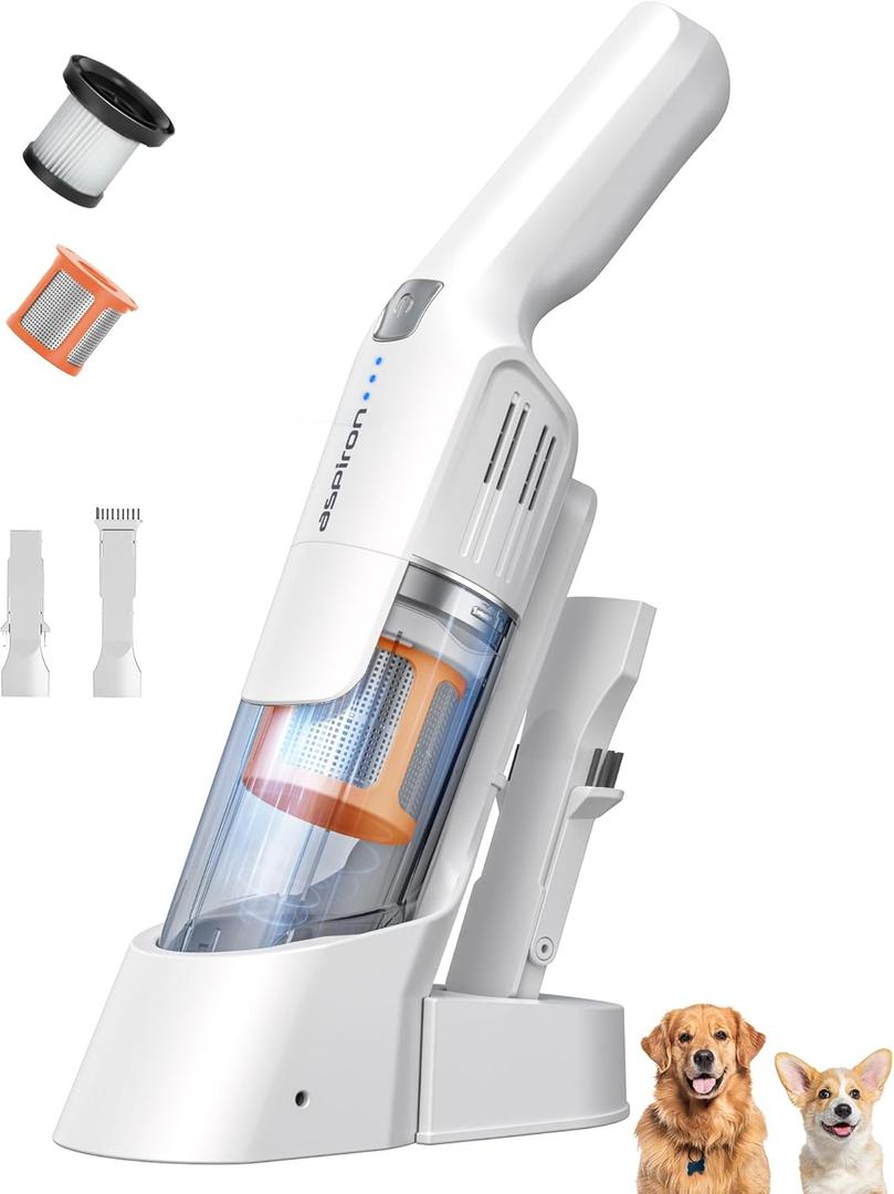 Aspiron Cordless Handheld Vacuum, 24KPA Powerful Car Vacuum, 2-Speed, 2 Charging Methods, Wireless Charger, Ergonomic Handle, Portable Rechargeable Vacuum Cleaner for Car, Home, Cream White