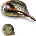 Spoon Rest for Stove Top, Countertop Spoon Holder with Handle for Easy Hold, Farmhouse Decor, Utensil Rest for Spoons, Ladles, Tongs, Spatula, Blue and Green