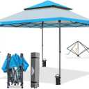 EAGLE PEAK 13x13 Straight Leg Pop Up Canopy Tent Instant Outdoor Canopy Easy Single Person Set up Folding Shelter w/Auto Extending Eaves 169 Square Feet of Shade (Light Blue)