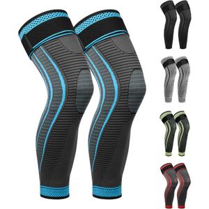 Full Leg Compression Sleeves 2 Pack Long Knee Support for Men and Women for ACJ, Meniscus Tear, Arthritis, Medium, Blue