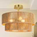BoostArea 16.54 Boho 2-Tier Rattan Ceiling Light Fixture, Semi Flush Mount Woven Chandelier for Bedroom, Dining Room, Kitchen, Entryway, Living Room(Bulb not Included)