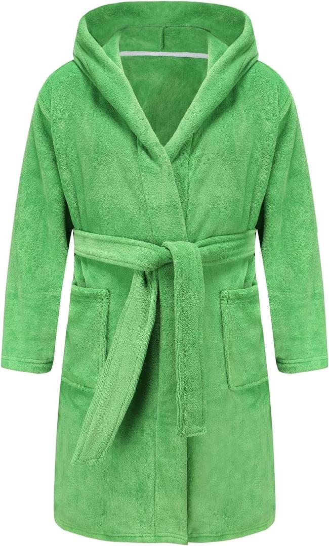 E.W Apparel Kids Boys Girls Hooded Towelling Bathrobe Dressing Gown Soft Terry Cloth Robe (Green), Size 9-10 Years