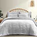 EVERGRACE Queen Comforter Set, 7-Piece Bed in a Bag, Shabby Chic Tufted Boho Bedding with Line Embroidery, Soft All Season Microfiber Comforter (90"x90") with Sheets, Pillowcases & Shams, Light Gray