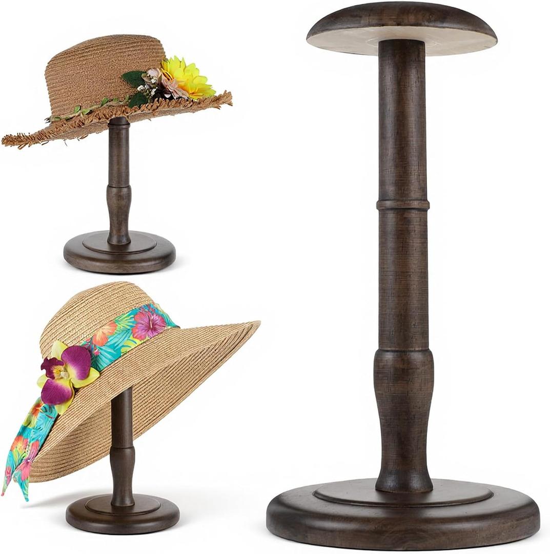 Vintage Style Hat Rack Stand, Rustic Brown Hats Display Stand Wood, Hats Rack Tabletop Cap Organizer and Display Racks, Freestanding Hat Stands for Caps and Wigs
